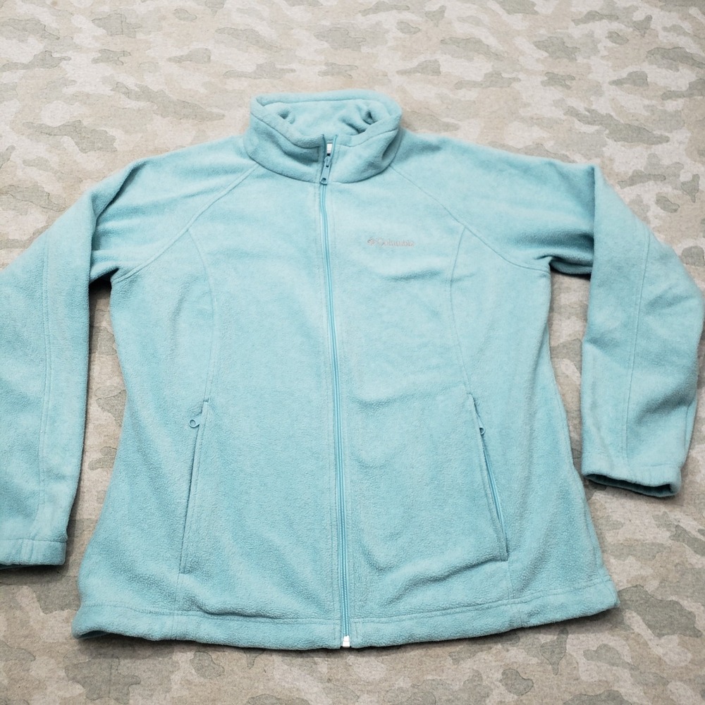 Columbia Sweatshirt Womens 1X Blue Full Zip Outdoors Hiking Fleece Camp Trail